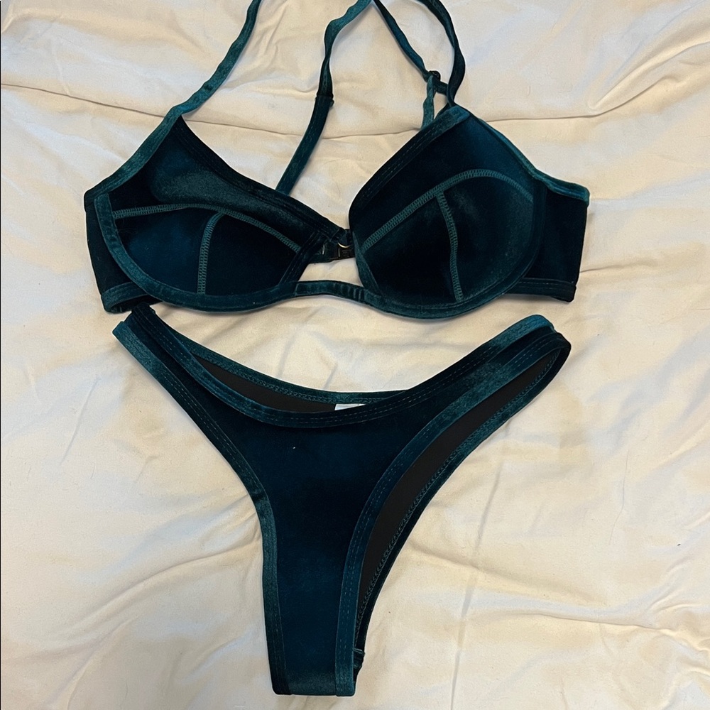 Dark Green Velvet Bikini Set